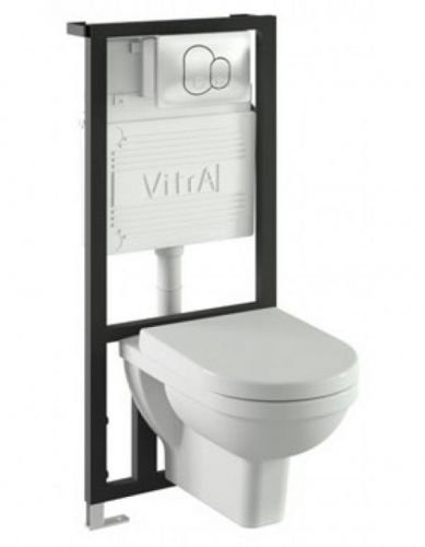 Form 300 комплект: подвесной унитаз, сиденье микролифт, инсталляция, кнопка глянцевый хром Vitra в Азове