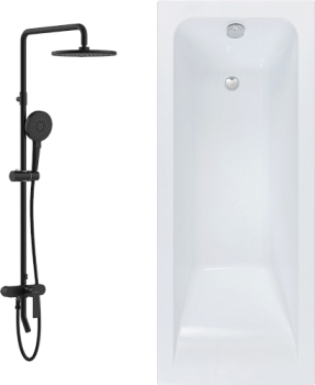 Комплект Акриловая ванна STWORKI Стокгольм 180x70 см, с каркасом + Стойка HWB0501-P01BK черная матовая в #REGION_NAME_DECLINE_PP#