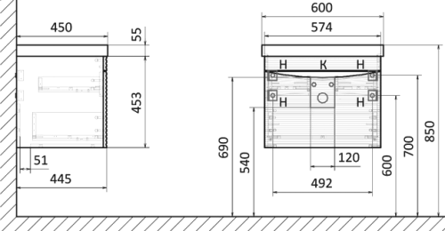 Мебель для ванной STWORKI Хедмарк 60, антрацит в Азове